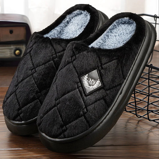 Men's Winter Slippers - Plush Lined Checkered House Shoes | Fmetyasi
