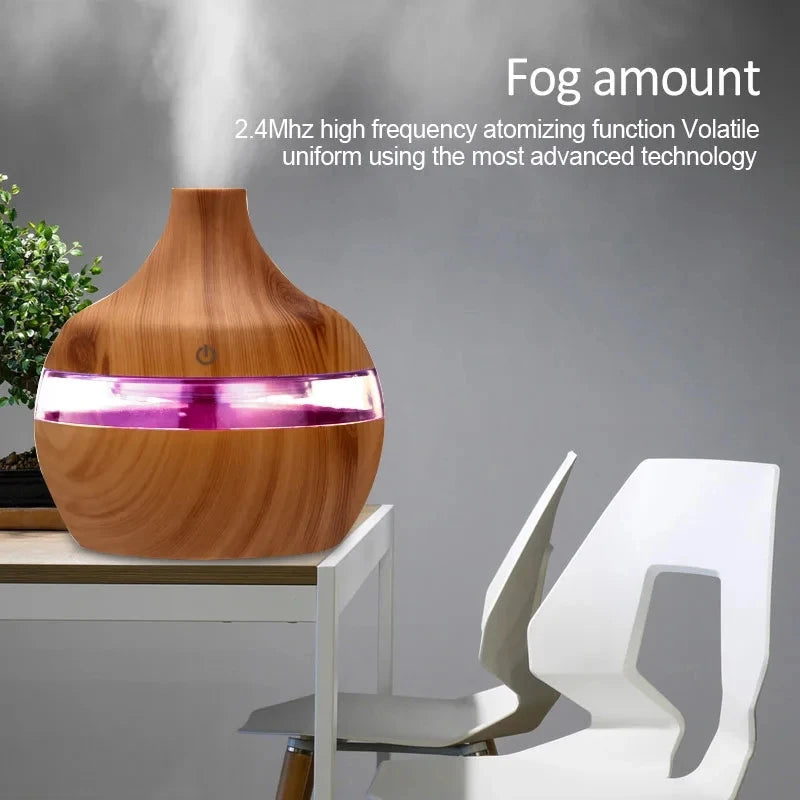 Mini Humidifier - Ultrasonic Aroma Diffuser with Wood Grain Design | Suncolourful