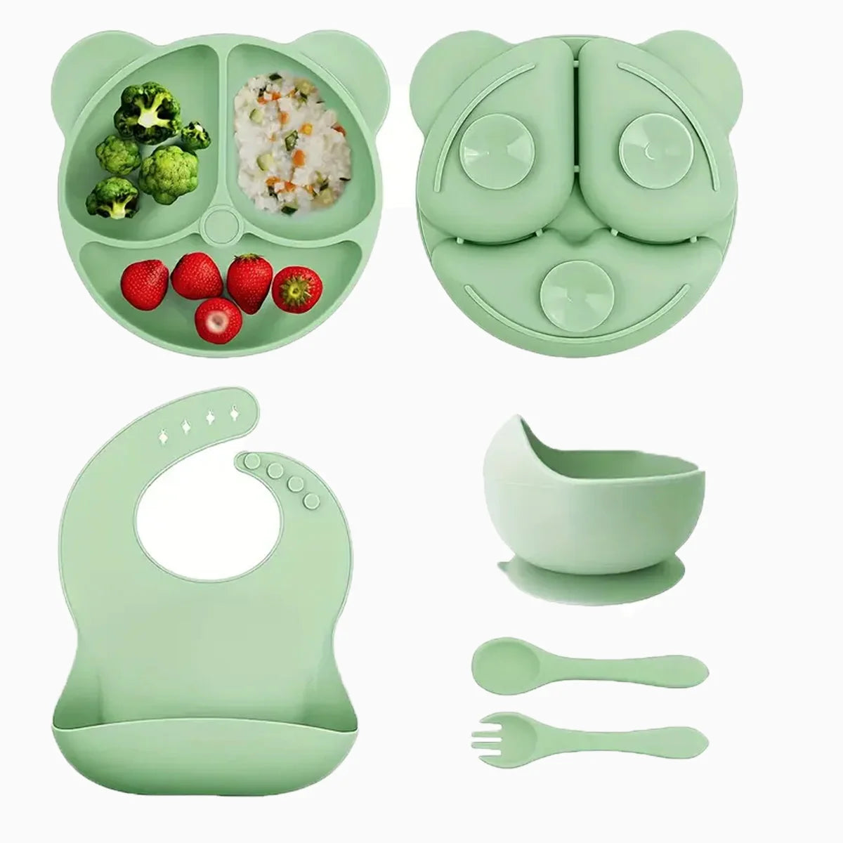 Baby Silicone Dinnerware Set - 5 Piece BPA-Free Feeding Set with Bib (0-2 Years)