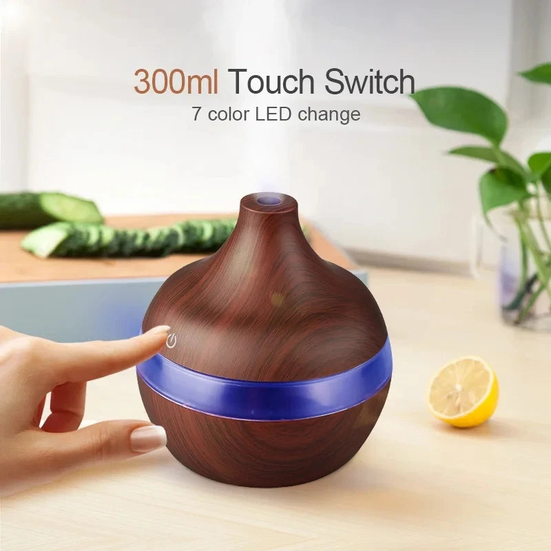Mini Humidifier - Ultrasonic Aroma Diffuser with Wood Grain Design | Suncolourful