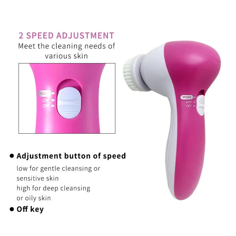 5-in-1 Electric Facial Cleansing Brush - Vibration Massage & Blackhead Remover