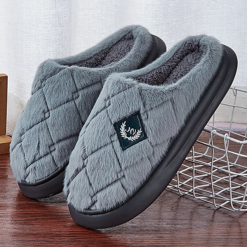 Men's Winter Slippers - Plush Lined Checkered House Shoes | Fmetyasi