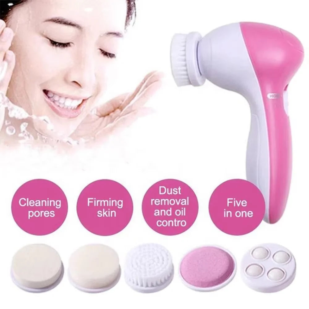 5-in-1 Electric Facial Cleansing Brush - Vibration Massage & Blackhead Remover
