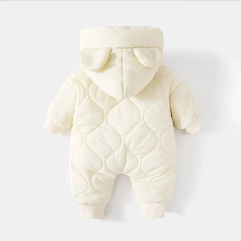 Baby Winter Romper - Hooded Cartoon Bear Jumpsuit with Zipper (0-12M)