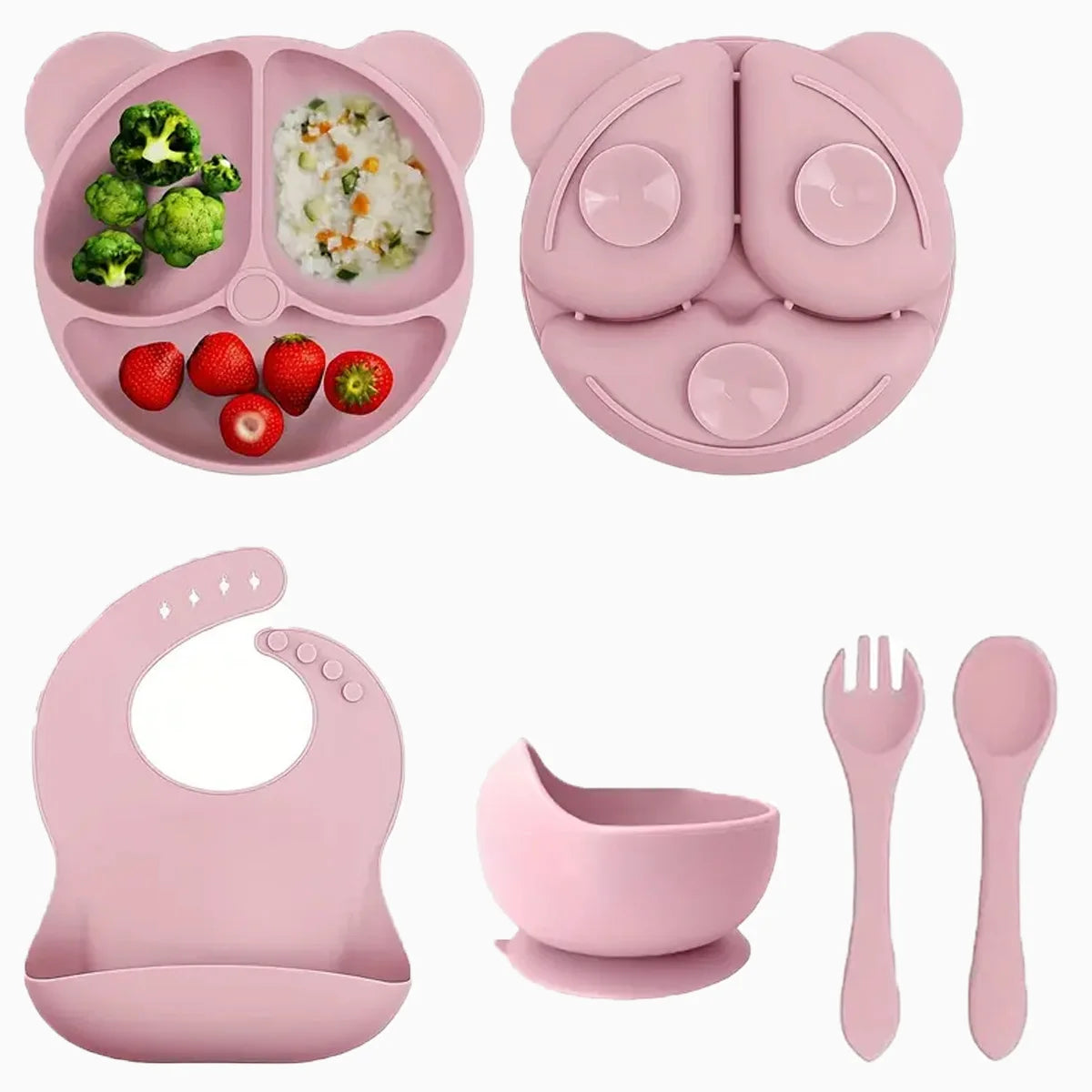 Baby Silicone Dinnerware Set - 5 Piece BPA-Free Feeding Set with Bib (0-2 Years)