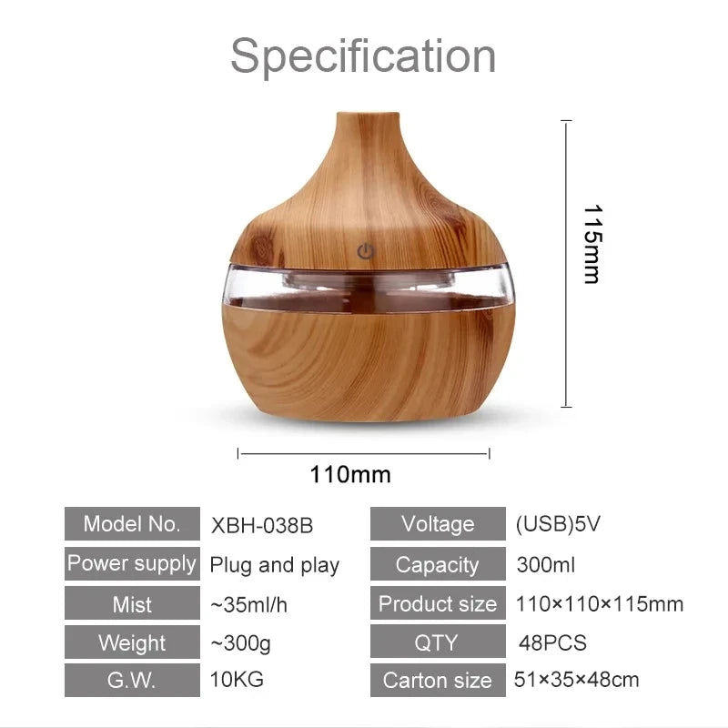 Mini Humidifier - Ultrasonic Aroma Diffuser with Wood Grain Design | Suncolourful