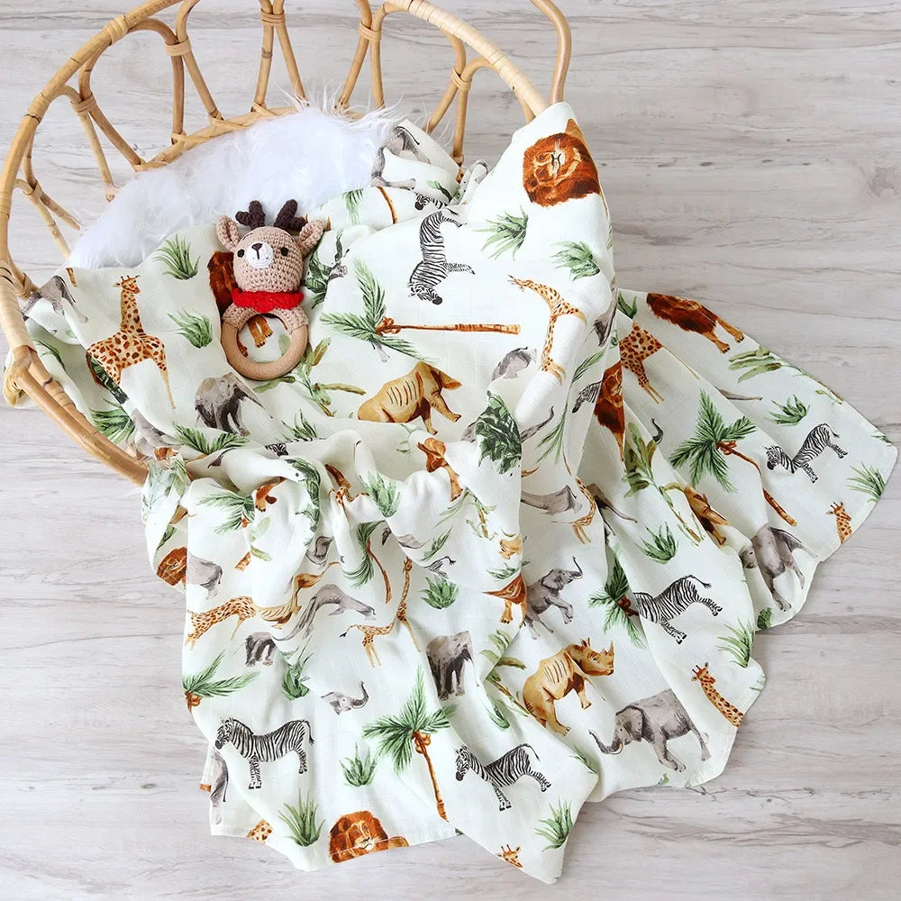 Bamboo Muslin Swaddle Blanket - Organic Cotton Baby Wrap (120x120cm)