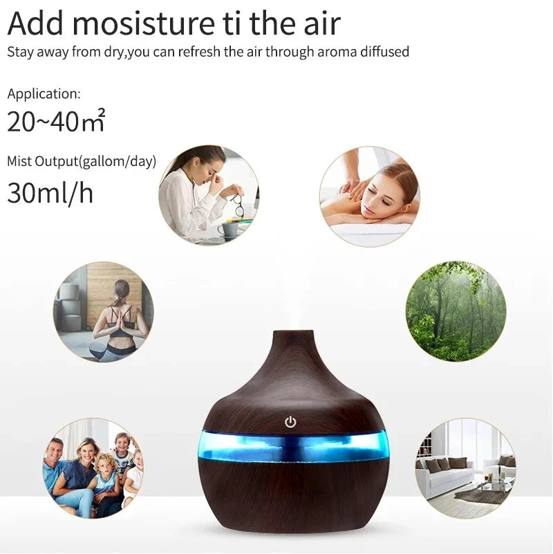 Mini Humidifier - Ultrasonic Aroma Diffuser with Wood Grain Design | Suncolourful